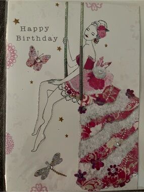 Birthday Card with Pink Floral  the card have envelope inside